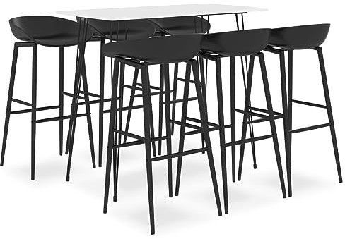 Camerina 7-TLG. Bar-Set Stehtisch Outdoor Bartisch-Set Bar MöBel Bar Outdoor Theke Garten Theke Bar Weiß und Schwarz 3057423