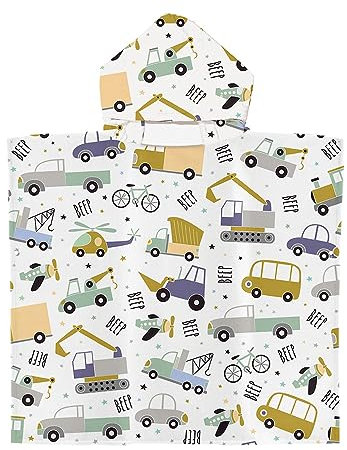DOTBUY-SHOP Poncho Toalla Niños de Playa con Estampado de Carro de Caricatura, Infantils Toalla de Baño con Capucha para Niña y Niño, Suave Absorbente Microfibra Poncho Toalla (70x90cm,Excavador)