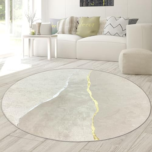 Teppich-Traum Teppich Wohnzimmer Schlafzimmer modern edel elegant Kurzflor Gold/Silber glänzend beige/Creme 200 cm Rund