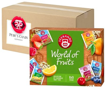 Pere's Candy Bundle für Teekanne World of Fruits Collection Box 6 x 5 Beutel Früchtetee + Pere's Candy Geschenk