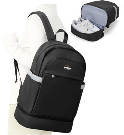 suradar Sportrucksack für Frauen mit Schuhfach und Nasstasche Sportrucksack Damen Faltbarer Großer Reise-Laptop-Rucksack Wasserdichter Freizeitrucksack Sporttasche für Schwimmen Yoga - Schwarz