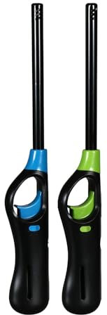 OBD 2 x Refillable BBQ Lighter Safety Gas Adjustable Flame Windproof Candle Lighter Ideal for Kitchen Barbecue Cooking Camping Fireworks (Assorted Colors)