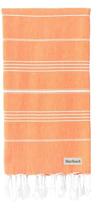 Blue Beach Turkish Towel - 100x180cm Large Turkish Hammam Peshtemal Towel - Super Absorbent, Quick Dry, Sand Free, Lightweight, Compact Towels for Swimming, Bath, Yoga Gym, Sauna and Travel (Orange)