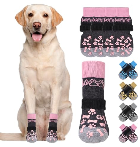 KOOLTAIL Dog Socks for Hot/Cold Pavement to Prevent Licking Paws,Dog Boots&Paw Protector for Hardwood Floors Anti Slip,Traction Control No Twist Grip Booties for Small Medium Large Senior Dogs SM