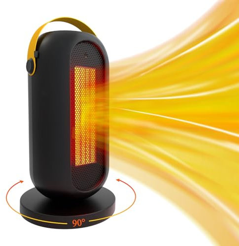 Electric Fan Heater w. 90° Oscillation (Black w. Handle), 600/1200W Ceramic Energy Efficient Space Heater, 6 Modes Portable Heater for Home & Office, Tip-Over & Overheat Protection