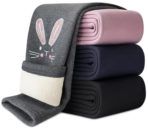 Domee Leggings Chaud Polaire Pantalon Hiver Thermique Coton Fille Broderie de Lapin Gris 4-5 Ans (Taille du Fabricant 110)