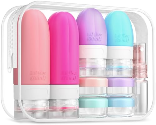 Gemice 16 Pack Travel Bottles Set, CAA Approved Leak Proof Silicone Squeezable Containers for Toiletries, Refillable Accessories 60ml 30ml for Conditioner, Shampoo, Lotion & Body Wash (BPA Free)