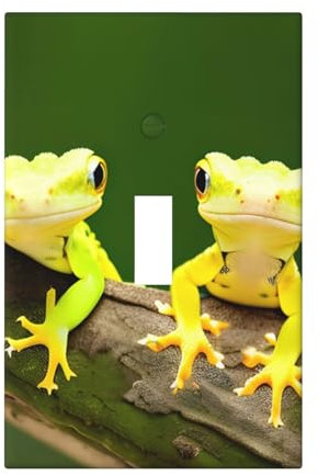 Dos cubiertas de salida con estampado de gecos, 1 placa de pared de tamaño estándar, cubiertas de policarbonato de doble salida