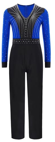 Alvivi Barn pojkar gymnastikdräkt helkropp gymnastikdräkt glitter balettdräkt långärmad gymnastik leotard latin chacha jazz danskostym, blå, 134-140