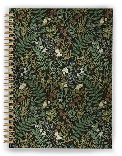 XUNLURY Dark Green Botanical Notebook, Vintage Fern Herb Leaf Floral Journal, Cottagecore Wildflower Plants Journal, Rustic Hardcover Spiral Notebooks, 5.5x8.3 Inch