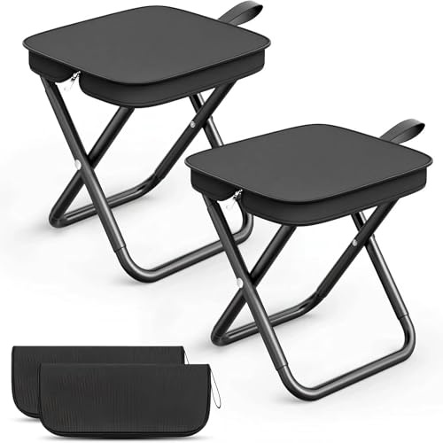 Taburete plegable portátil, 2 taburetes de camping, silla plegable para exteriores, mini taburete de camping, asiento pequeño plegable, taburete telescópico, para viajes, pesca, pícnic, barbacoa