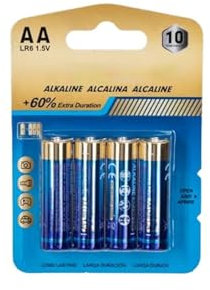 Pilas Alcalinas LR6 (AA) 1,5V Pack 4 Unidades sin Mercurio para mandos, Juguetes, cámaras, alarmas y más