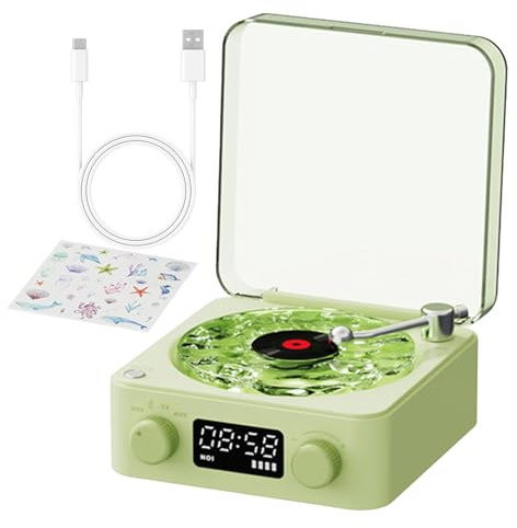 Tocadiscos inteligentes, tocadiscos de vinilo portátil, tocadiscos inalámbrico vintage con altavoces integrados, ideal para entretenimiento en casa, sala de música, decoración retro y dormitorio