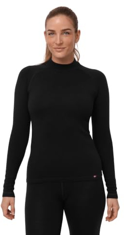 DANISH ENDURANCE Maglia Termica Donna in Lana Merino per Freddo Estremo, Manica Lunga, Intimo Termico per Sci, Trekking, Escursionismo, Nero, S
