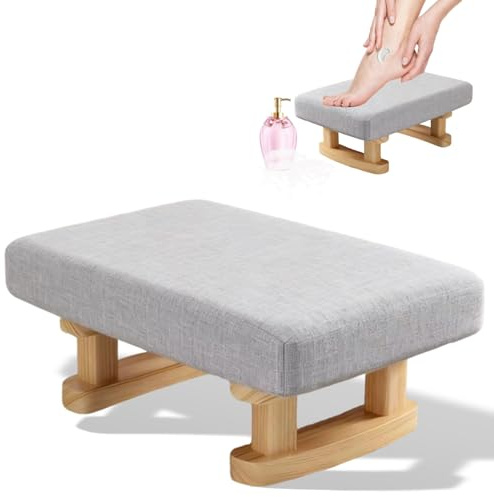 Small Footstool Ottoman, Removable Cover Fabric Foot Stool Rest with Wooden Legs and Non-Slip Soft Padding, Modern Footstools Step for Couch, Desk, Office, Living Room, Bedroom, Entryway, Dogs, Gray