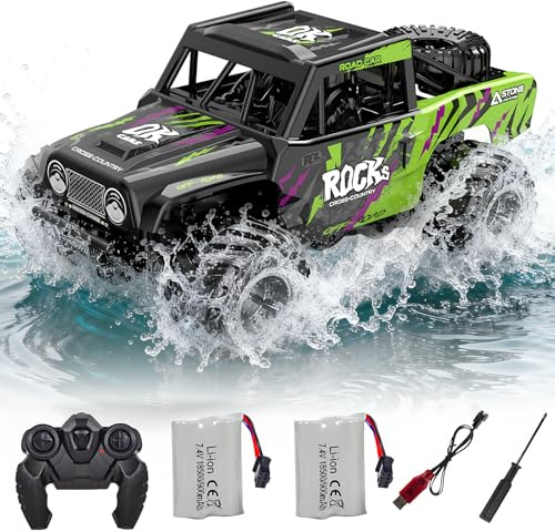 FEIMUOSI Coche teledirigido Anfibio Camión Juguetes: Todo Terreno Coche RC | Coche RC 2,4 GHz 4WD Vehículo todoterreno regalo de Navidad o cumpleaños para niños