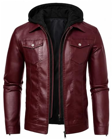 Zbrandy Leather Jacket Men Motorcycle Biker Jackets Faux Leather Coat Casual Lightweight Outwear With Removable Hood