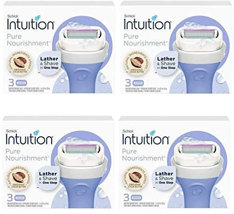 Schick Intuition Pure Nourishment Womens Razor Refills with Coconut Milk and Almond Oil, 12 count
