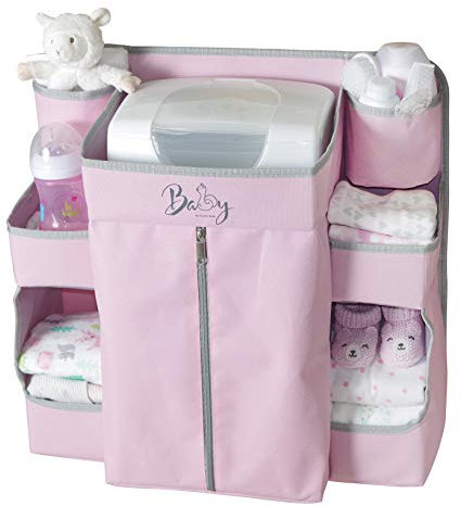 Llama Bella Premium Nursery Organizer for Baby Essentials | Hang on Crib, Changing Table, Playard or Furniture (Pink)