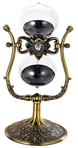 SuLiao Vintage 60 Minute Hourglass Sand Timer, Large Brass Engraved Rotating Sand Clock Stand, Unique Metal SandWatch 60 Min, Antique 1 Hour Glass Sandglass for Home, Desk, Office Decoration