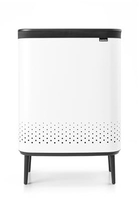 Brabantia - Bo Laundry Bin Hi 2 x 45L - Dirty Clothes Hamper - 2 Compartments - Lid with Quick-Drop Opening - Removable Cotton Bag - Portable & Hygienic - Bedroom & Bathroom Accessory - White