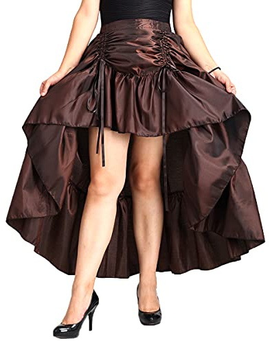 COSDREAMER Jupe Punk Haute et Basse avec Cordon de serrage, Brun, S