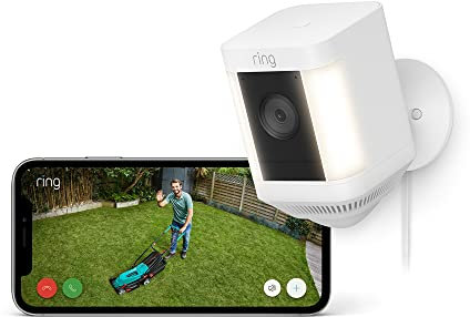 Ring Spotlight Cam Plus Plug-In | Outdoor Security Camera 1080p HD Video, Two-Way Talk, Night Vision, LED Spotlights, Siren, alternative to CCTV system, 30-day free trial of Ring Subscription