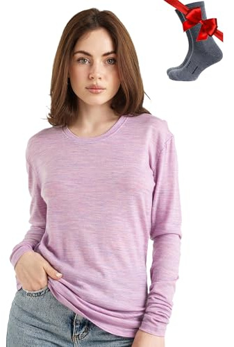 Merino.tech 100% Chemise Femme Laine Merinos + Chaussettes | Sous Couche Merinos Léger, Moyen, Épais, Respirant, Anti-Odeur Naturel, Idéal pour la Randonnée, Ski, Voyage, Non-Irritant