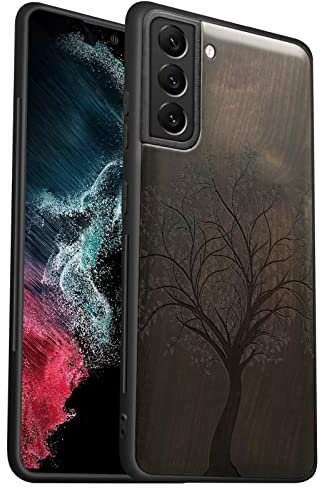 Carveit Coque pour Galaxy S22 Étui de [Artistique Bois Sombre] [Pare-Chocs en TPU Souple] Protection de Téléphone Compatible avec Samsung S22 Coque Bois (Arbre feuillu)
