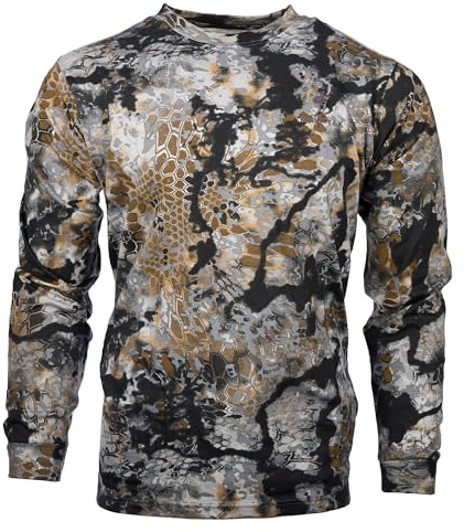 Kryptek Stalker Long Sleeve Men's Shirt - Premium Twill Cotton, 3D Camo, Ideal for Hunting, Fishing, Hiking, Relaxed Fit, Skyfall - XL
