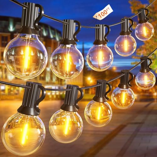 GLUROO LED Lichterkette Außen, 30M Lichterkette Glühbirnen Außen Strom mit 50+2 G40 Birnen, Wasserdicht Lichterkette Outdoor Glühbirnen Warmweiß für Garten, Partys