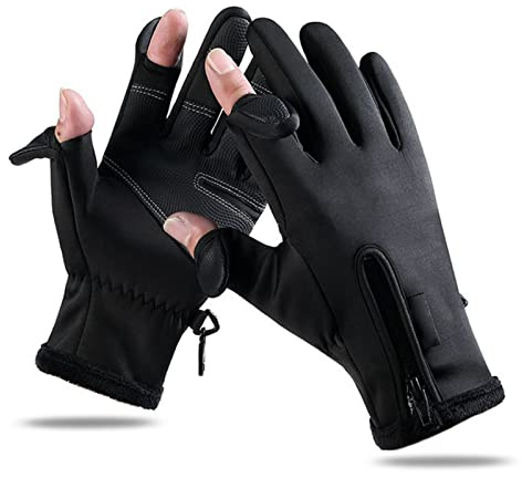 VGEBY Guanto da Pesca, Guanti da Pesca Touchscreen Ispessimento Imbottito Caldo 2 Dita Tagliate Guanti da Ciclismo Impermeabili Neri (M) Forniture per Il Nuoto