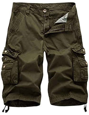 Oanviso Pantalones Cortos de Cargo para Hombres Color Sólido Bermuda Shorts Pantalones Cortos Deportivos Pantalón de Corte Clásico Pantalones Cortos Casuales de Bolsillo Múltiple A Ejercito Verde M