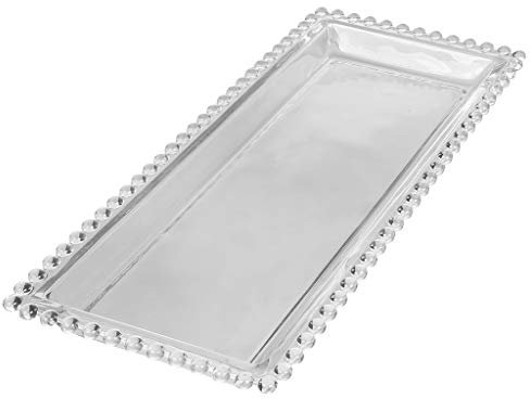 Serving Platter Glass Beaded Edge Dining Table Tray Serving Dish Alfresco Dining Serving Plate (Extra Large)