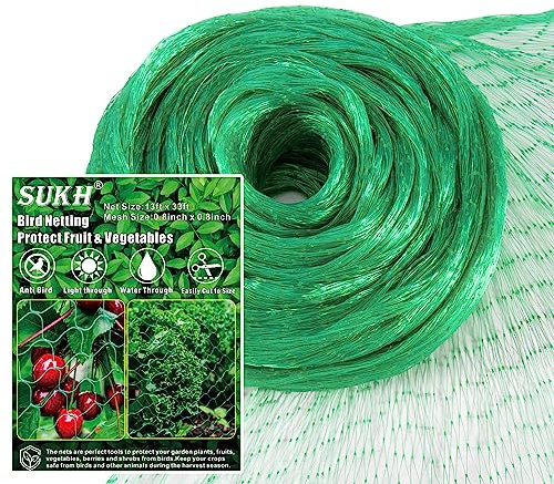 Sukh Filet de jardin en maille fine anti-oiseaux pour arbres fruitiers, légumes, fraisier, cerisier, herbe, graines, étang, plantes, oiseaux, pigeons, cerfs - 4 x 10 m