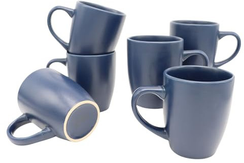 HOMD Coffee Cup Set 6-12oz Large Handle Ceramic Cup for Coffee, Soup, Tea, Milk, Latte, hot Cocoa, Ladies, Men-New Porcelain Mug Set. (Navy Blue)