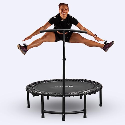 Fitness Trampoline for Adults and Kids, Indoor Rebounder Exercise Trampoline for Workout Fitness for Quiet and Safely Cushioned Bounce Workout (with Handles, Black)