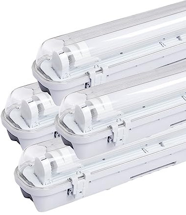 Sonnewelt LED Feuchtraumleuchte 150cm 4er 6000K Kaltweiß 24W 2040lm IP65 Wasserfest T8 Werkstattlampe Röhrenlampe Komplett Wannenleuchte Leuchte für Garage Keller Büro Warenhaus