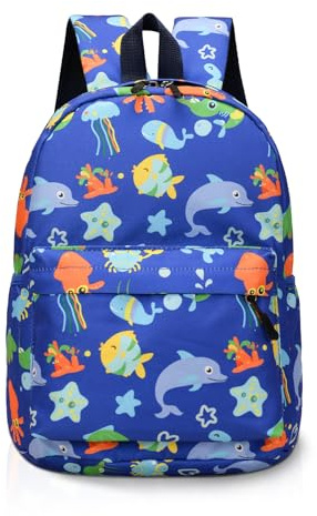 TOPWAYS Cute Backpack School Bag, Multifunctional storage Waterproof Nylon Large Rucksack Elementary Schoolbag Book Casual Daypack for Girls Boys 3-8 years old (Blue Sea Animals)