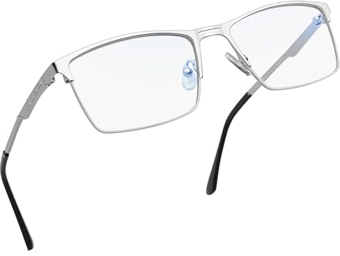 Joopin Occhiali Luce Blu da Uomo Donna Protezione UV Leggeri Lenti Trasparenti Classici Rettangolari Montatura Metallo Filtro Luce Blu per Gaming Computer Occhiali da Vista Unisex (Argento)
