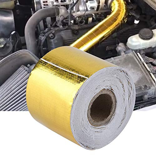 TKSE Heat Shield Tape Golden,Aluminium Adhesive Tape Wrap,1 Roll Car Aluminum Foil Adhesive Reflective Heat Shield Wrap Tape,Heat Resistant Tape for Car Intake Pipe and Engine Bay(10M*5cm)