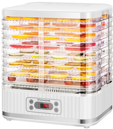 VIVOHOME Déshydrateur Alimentaire 8 plateaux 400 W avec minuterie numérique 72 heures et réglage de la température pour fruits légumes viande viande séchée herbes bœuf champignons