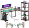 ODK Bürotisch Gaming Tisch Vintage Braun 137x140cm, Eckschreibtisch L-Form mit LED & Massivholz-Optik, Gaming Schreibtisch mit 2 Steckdosen + USB, Integrierte Ablagen Monitorständer in Vintage Braun