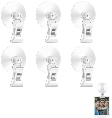 Kiuiom 6 Pcs Ventosa Gancho De Clip, Gancho De Ventosa Soporte Clip, Pinza De Ventosa, Transparente Ventosa Clip, Para Baño, Oficina, Cocina, Tienda, Acuario