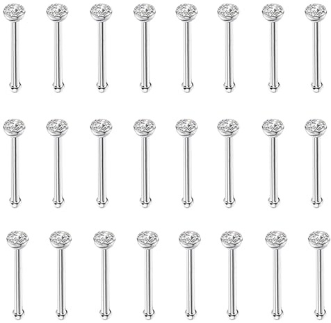 clbxzwc 316L Surgical Steel (24PCS)(1.8 mm, rod length 0.8 mm) nose rings straight Nose Screw Studs Rings Body nose piercing jewelry straight nose studs small nose stud