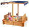 COSTWAY Sandkasten mit Dach, 120 x 120 cm Sandkiste aus Zedernholz, Sandbox groß mit 2 umwandelbaren Sitzbänken, inkl. Bodenauskleidung, bodenloses Design, Sitzhöhe 21cm
