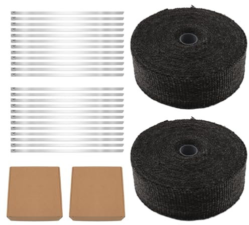 AFNCX Ruban de protection thermique pour pot d'échappement 15 m avec 12 serre-câbles en acier inoxydable, pour collecteur de ventilateur de moto, noir (1)