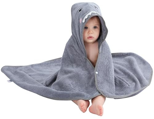 HAHASHOW Ragazzo Ragazza Bambù Asciugamano Da Bagno Con Cappuccio, Asciugamano Con Simpatico Design Animale, Asciugamani Grandi e Assorbenti Per Bambini Per Neonato,Squalo grigio Infant 75 * 100 cm.