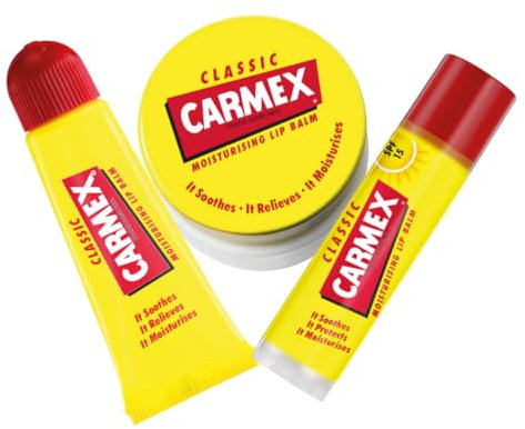 Carmex Classic Lip Balm Set – Stick, Pot & Tube | SPF 15 | Soothes & Protects Lips | Hydrating Lip Care for Everyday Use | Smooth, Healthy Lips On-the-Go | Travel-Friendly
