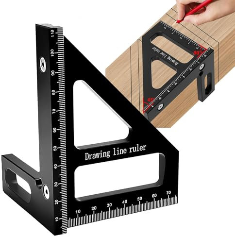 3D Woodworking Square Protractor, Set Square Carpentry, Multi-Angle Measuring Tool for Woodworking, 45°& 90° Precision Carpenters Square, High Precision Durable Speed Square, Compact Design (Black)